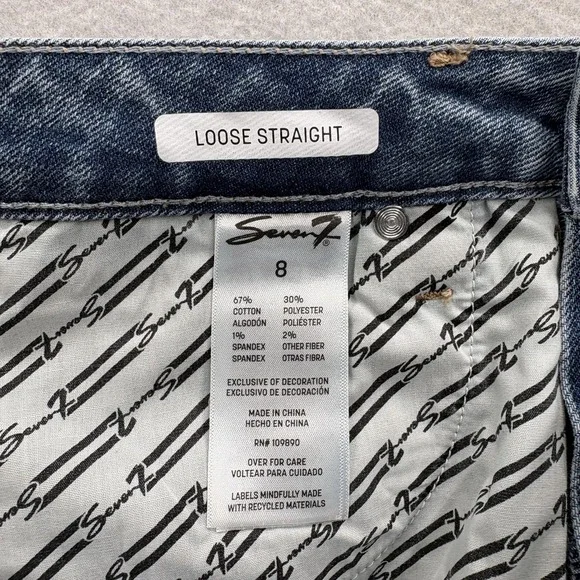 Seven7 Loose Straight Jeans Womens 8 Blue Medium Wash High Rise Stretch Baggy - Picture 5 of 13
